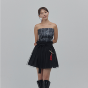 Hangeul Printed Tube Top [half and half] - LEESLE