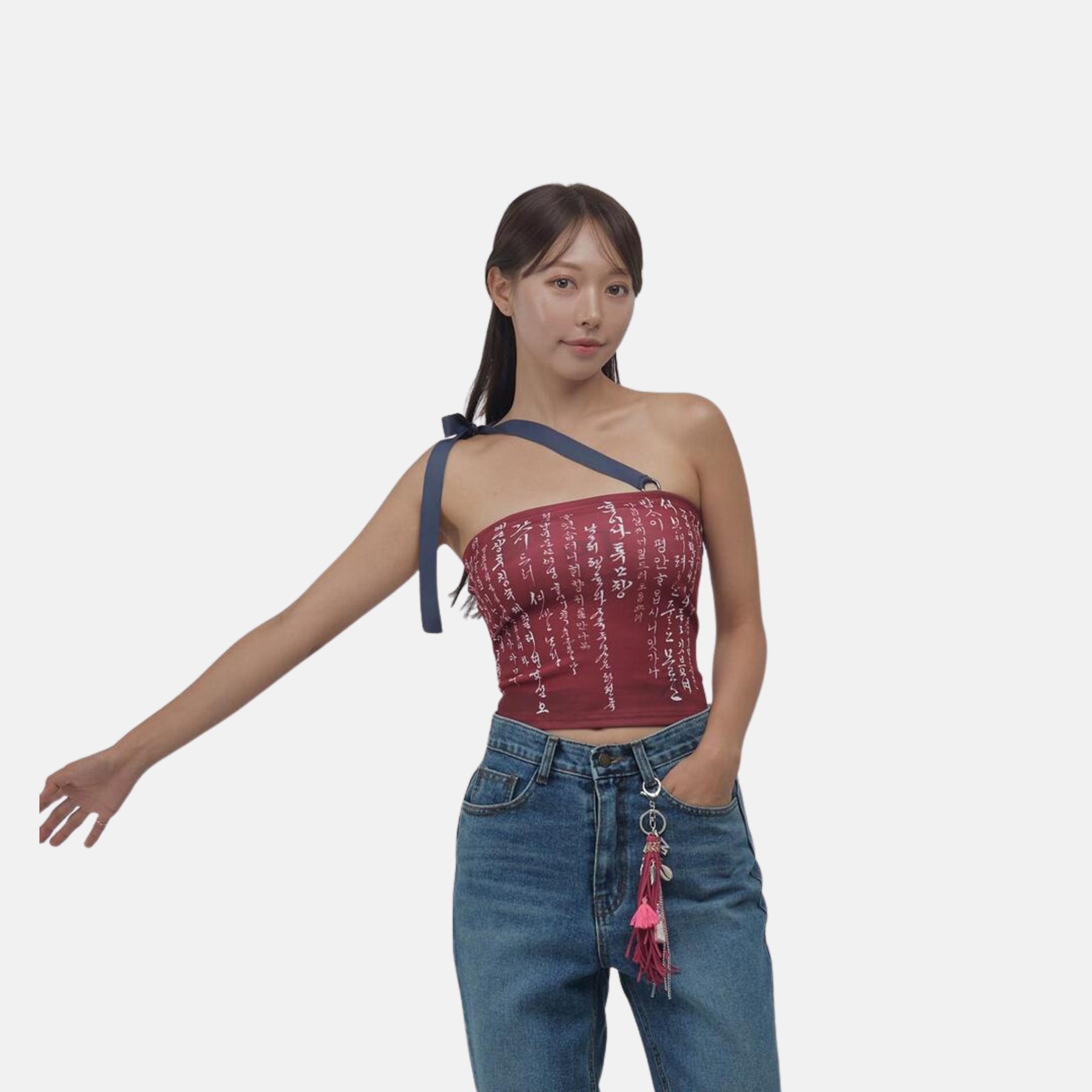 Hangeul Printed Tube Top [Red] — LEESLE